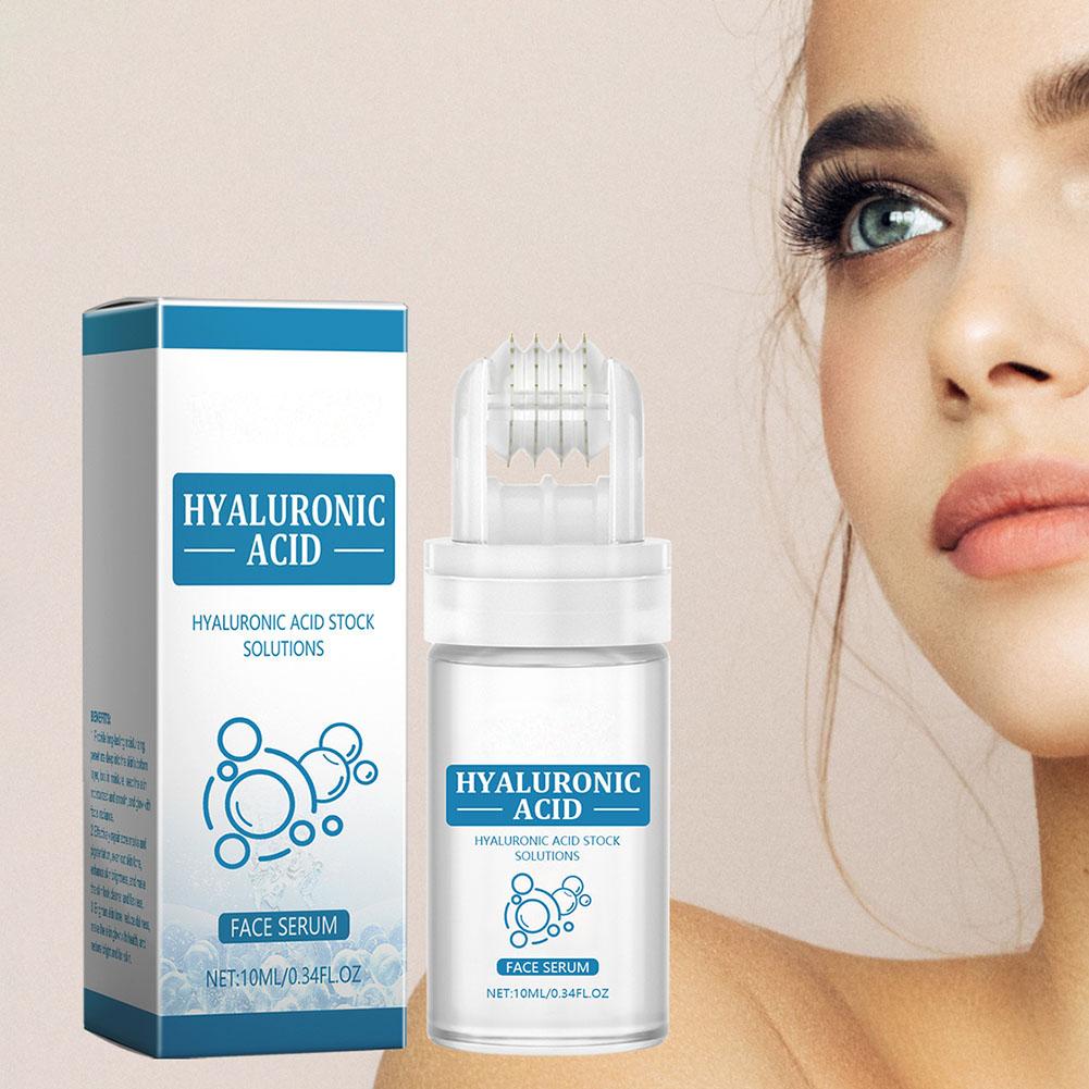 Skincare - ヒアルロン酸配合のフェイスセラム 10ml。ローラー型アプリケーター付き。保湿効果があり、軽い使用感で、毎日のスキンケアに最適なフェイスエッセンス。