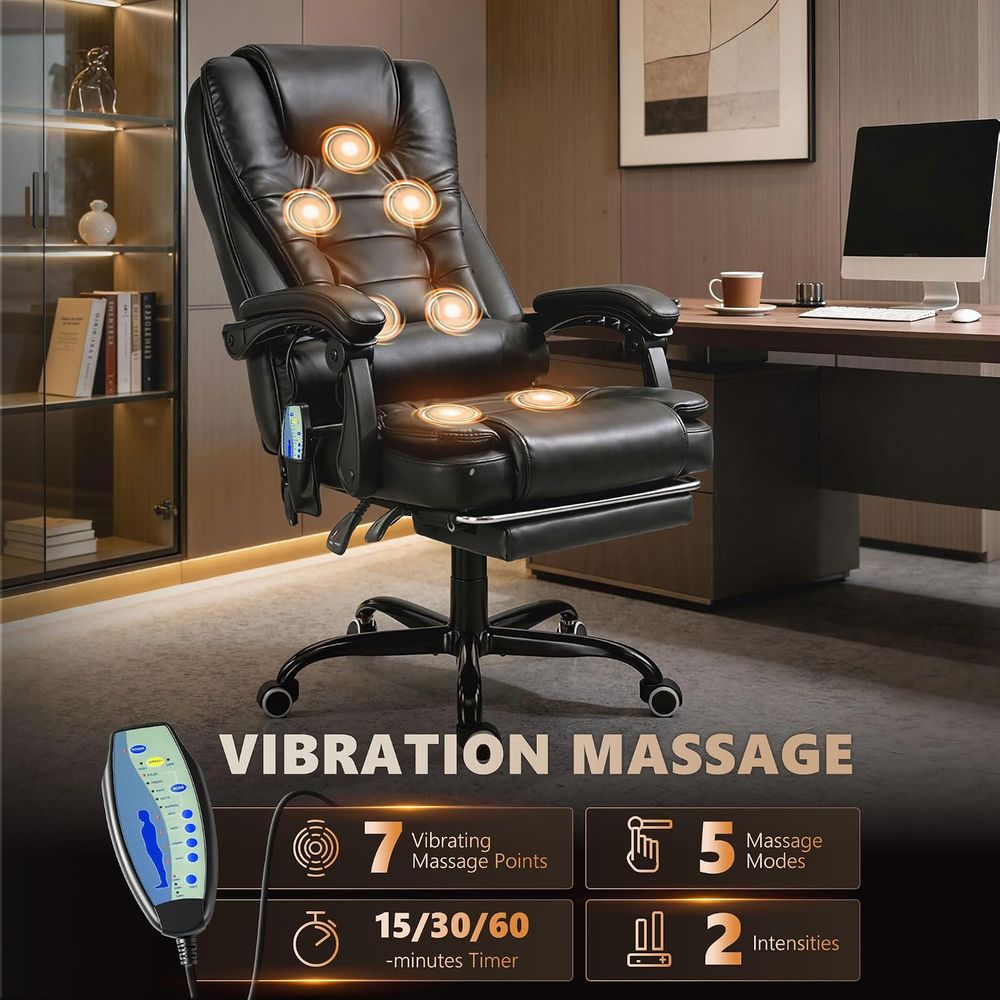 7点振動マッサージオースチェア、ハイバック、ブラック |   - Massage のレビューと価格