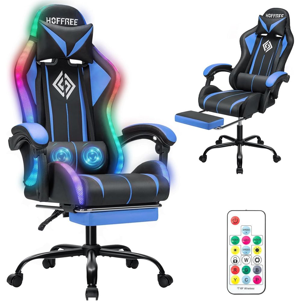 マッサージ機能付きLEDゲーミングチェア RGBライト搭載コ - Massage のレビューと価格